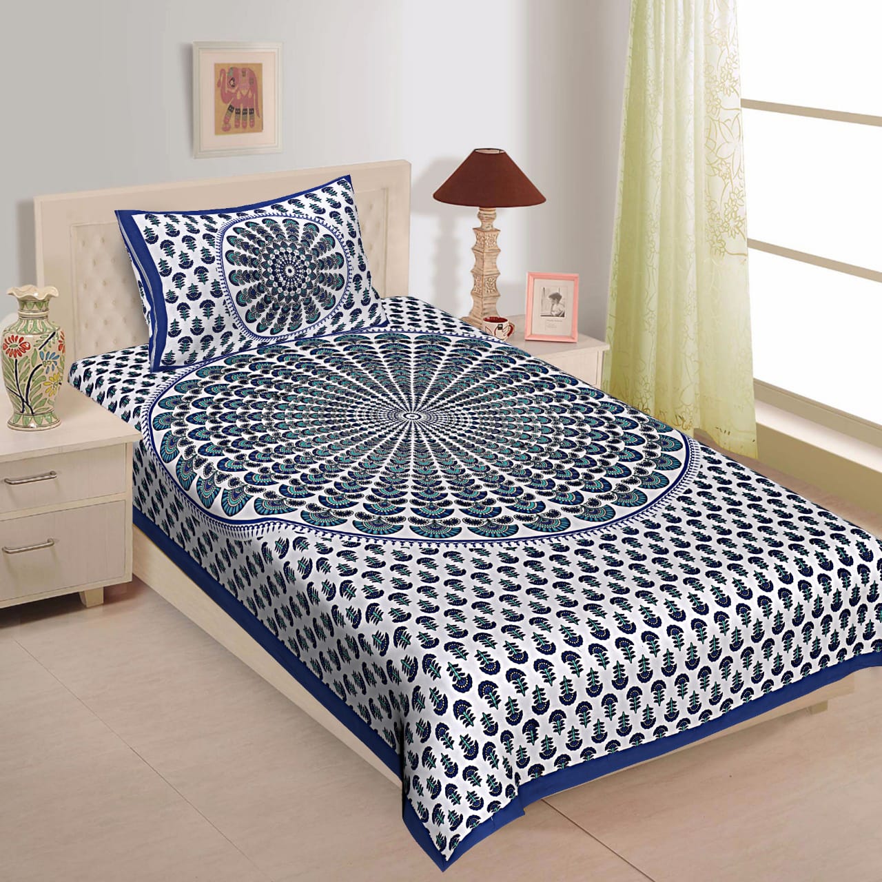 Cotton Single Jaipuri Rapid Print Bed Sheets