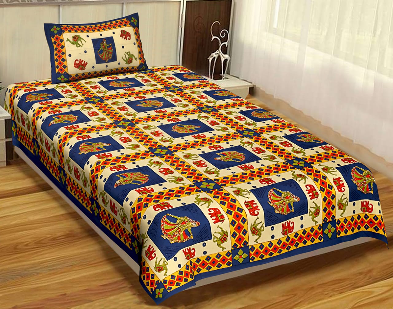 Cotton Single Jaipuri Rapid Print Bed Sheets